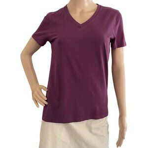 LL Bean Purple V Neck Womens T-Shirt sz XS Cotton Casual Athleisure Top